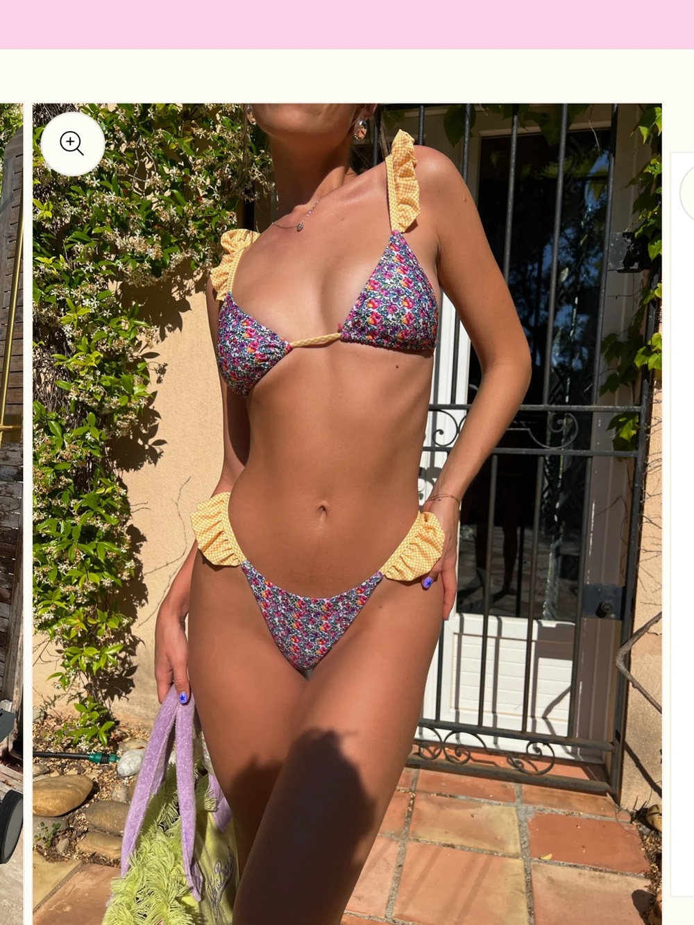 Strawberry Milk Mob Floral & Yellow Ruffle Bikini Set